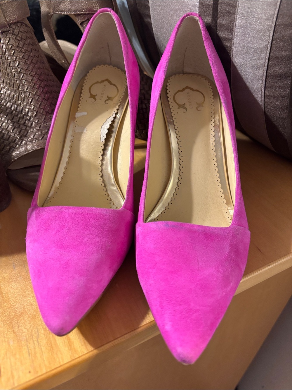C. Wonder Hot Pink Suede Pointed-Toe Pumps